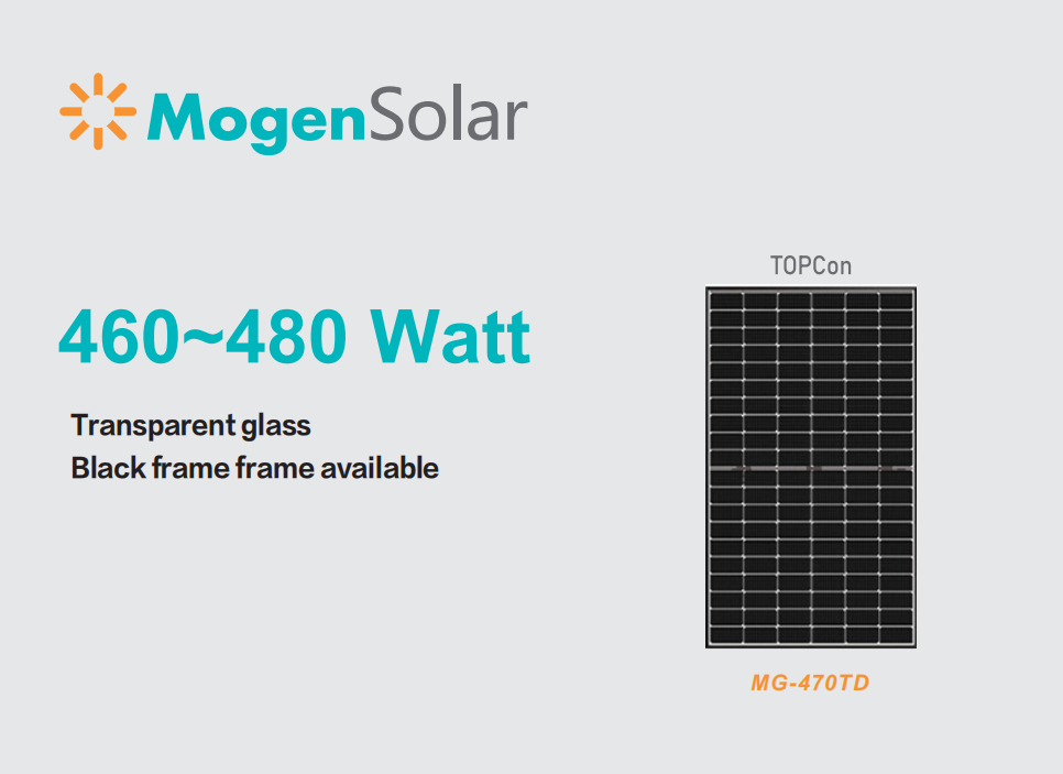 Topcon Glass Glass 460W 465Wp 470Watt Full Black Grid Glass PV Solar